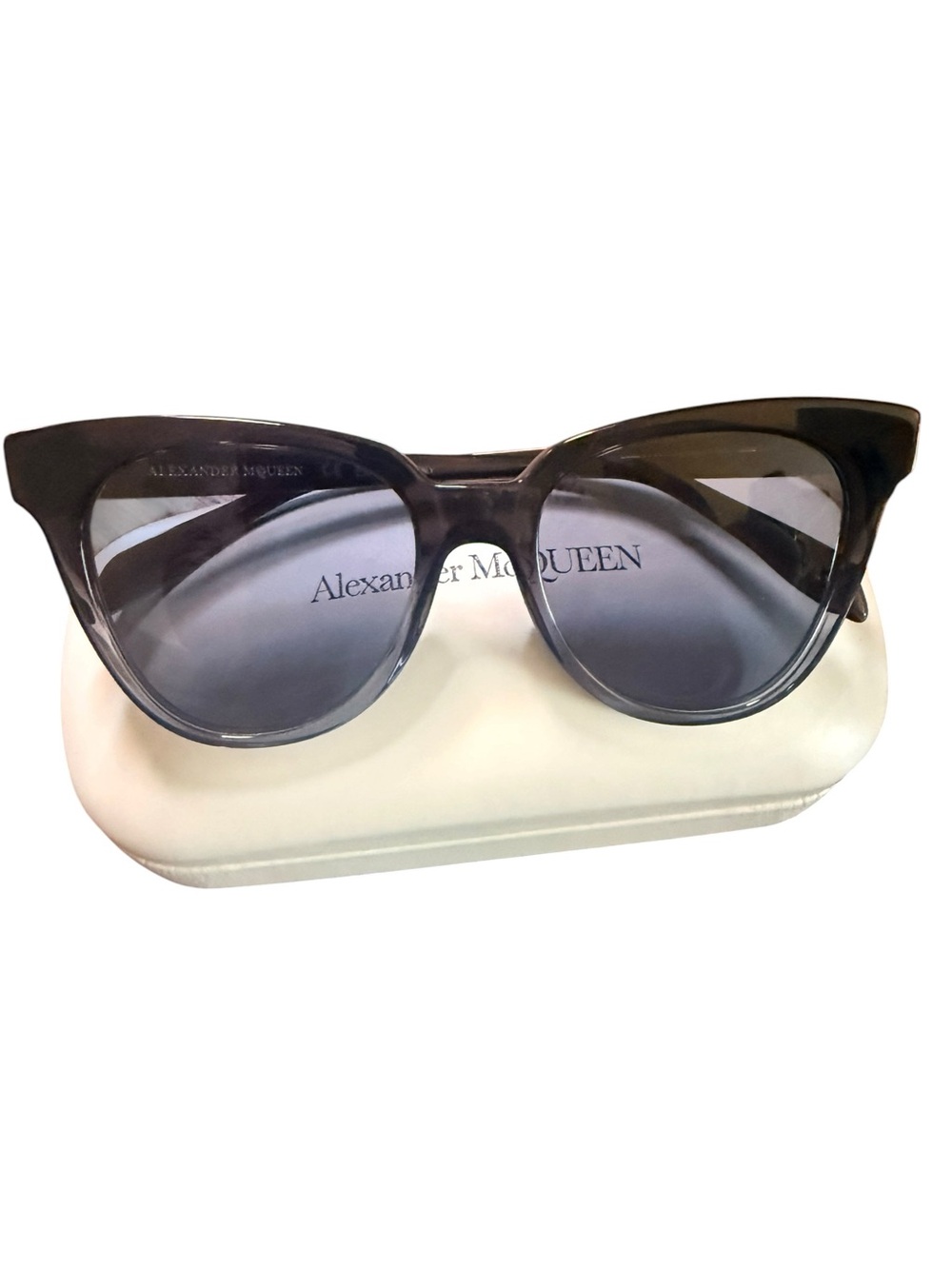 ALEXANDER MCQUEEN WOMENS CAT EYE GREY GREY BLUE DESIGNER EYEWEAR with case - Picture 3 of 15